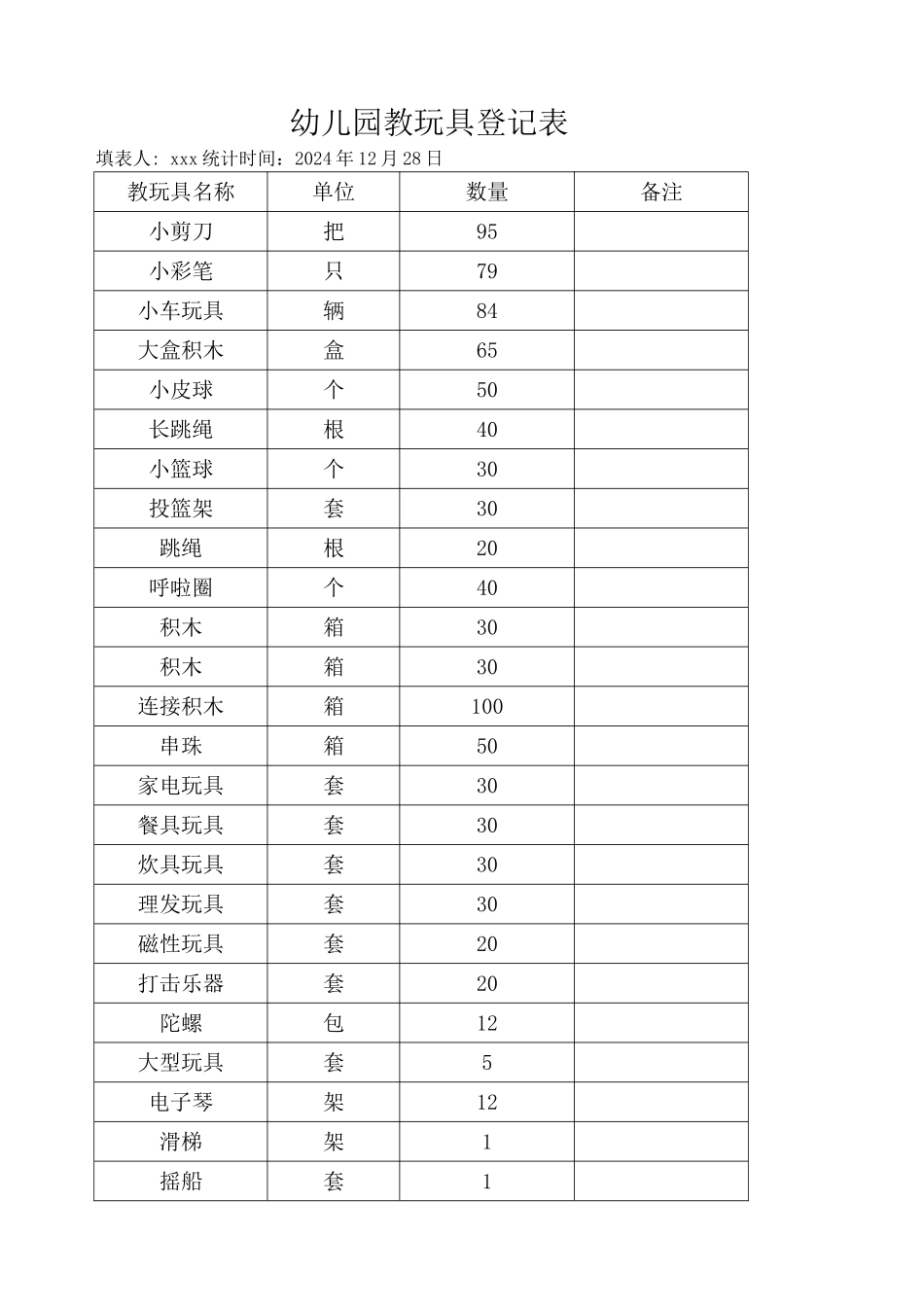 幼儿园教玩具登记表_第1页