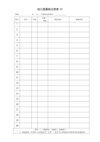 幼儿园晨检记录表