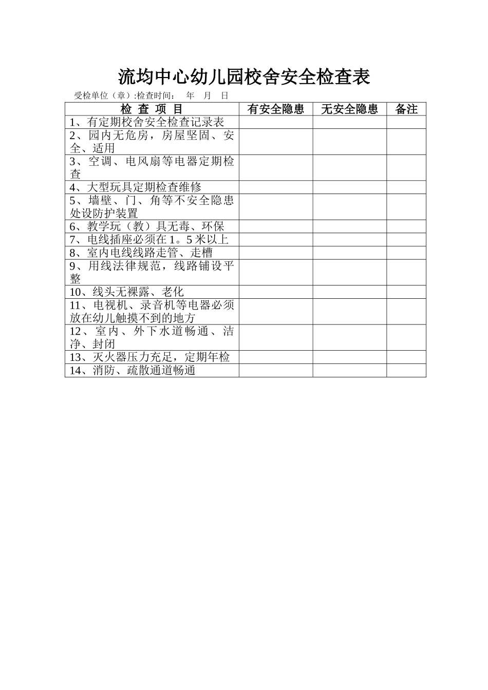 幼儿园校舍安全检查表_第1页