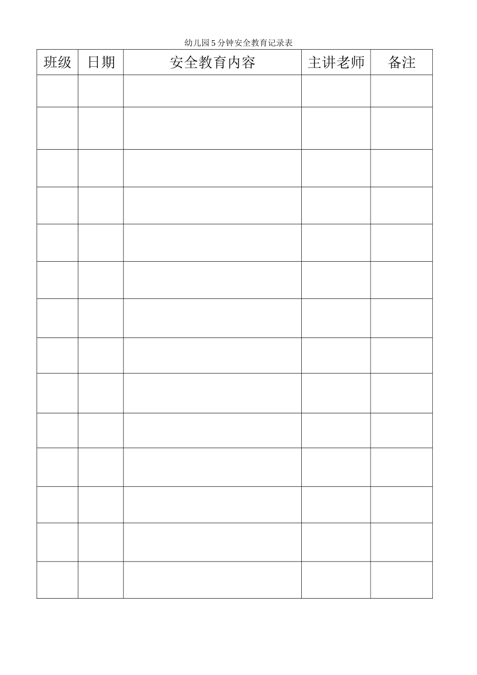 幼儿园每周5分钟安全教育记录表_第1页