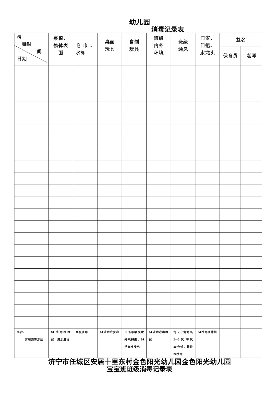 幼儿园消毒记录表_第1页