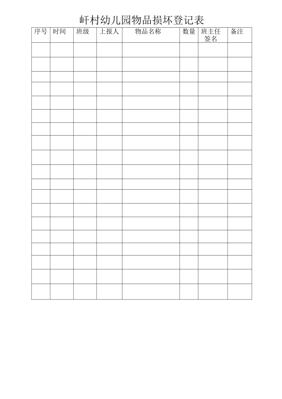 幼儿园物品损坏登记表_第1页