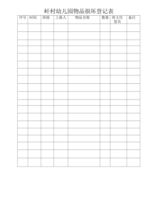 幼儿园物品损坏登记表