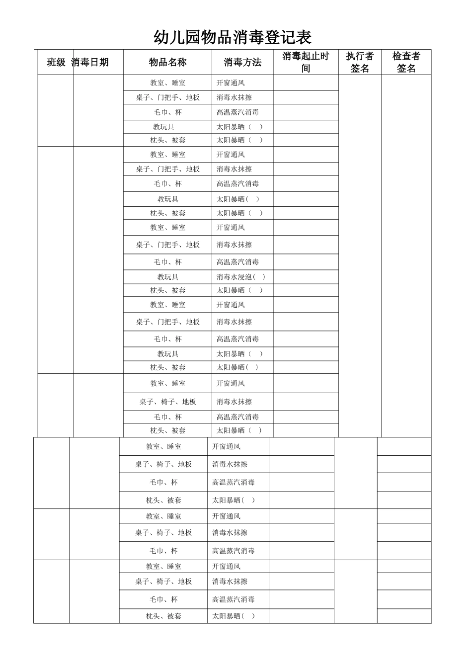 幼儿园物品消毒登记表_第1页