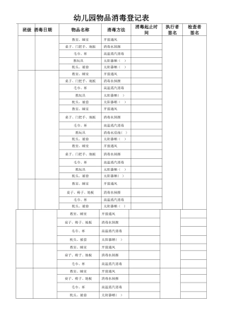 幼儿园物品消毒登记表