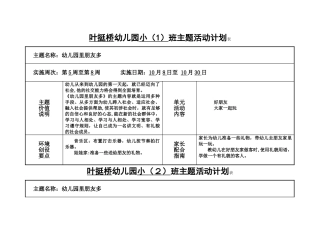 幼儿园班主题活动计划表
