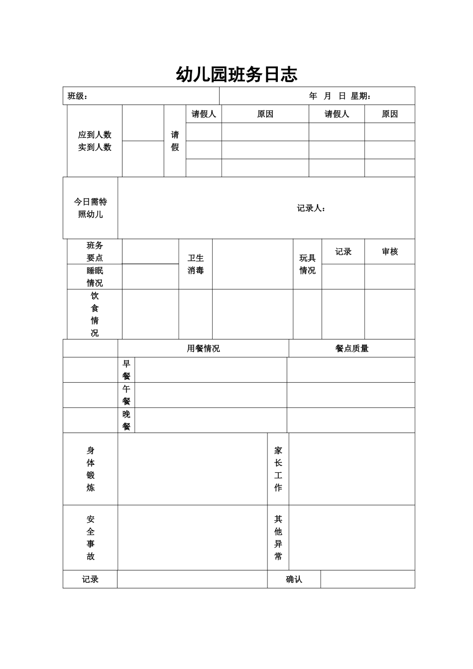 幼儿园班务日志表_第1页