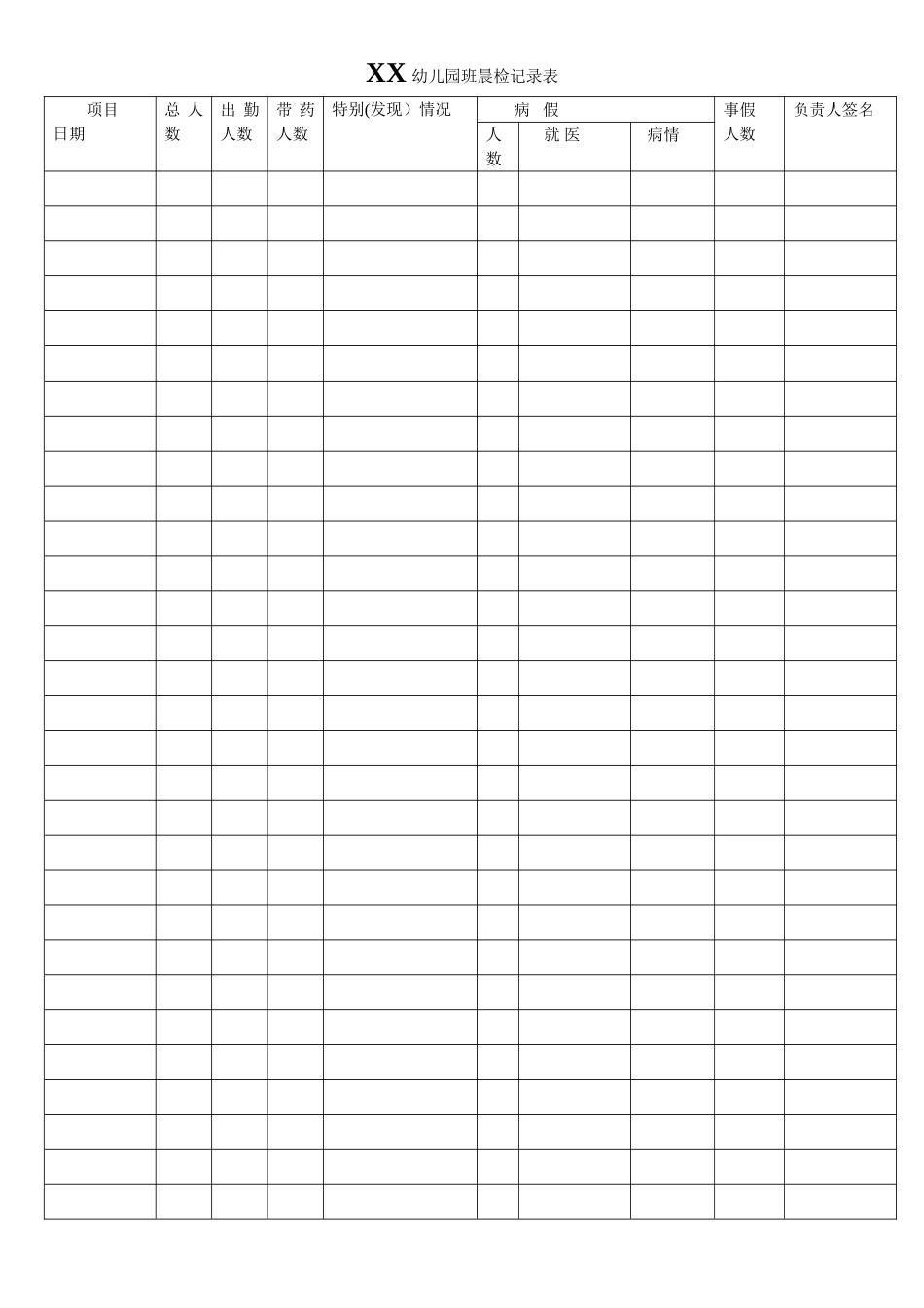 幼儿园班级晨检记录表_第1页