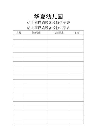 幼儿园班级设施设备检修记录表