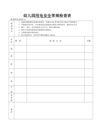 幼儿园用电安全常规检查表