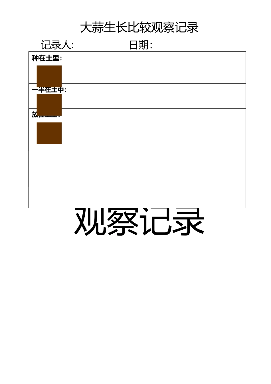 幼儿园种植角-大蒜生长比较观察记录表_第1页
