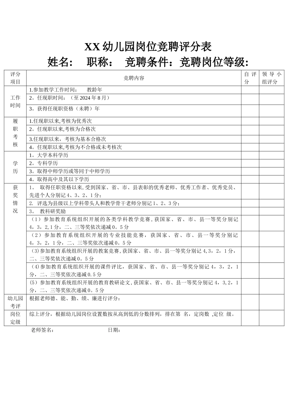 幼儿园竞聘评分表_第1页