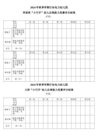 幼儿园自理能力评分表