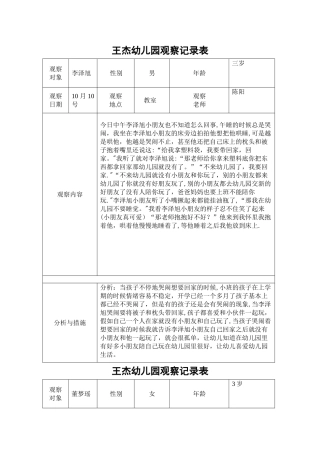 幼儿园观察记录表十月