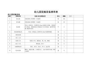 幼儿园设施设备清单表