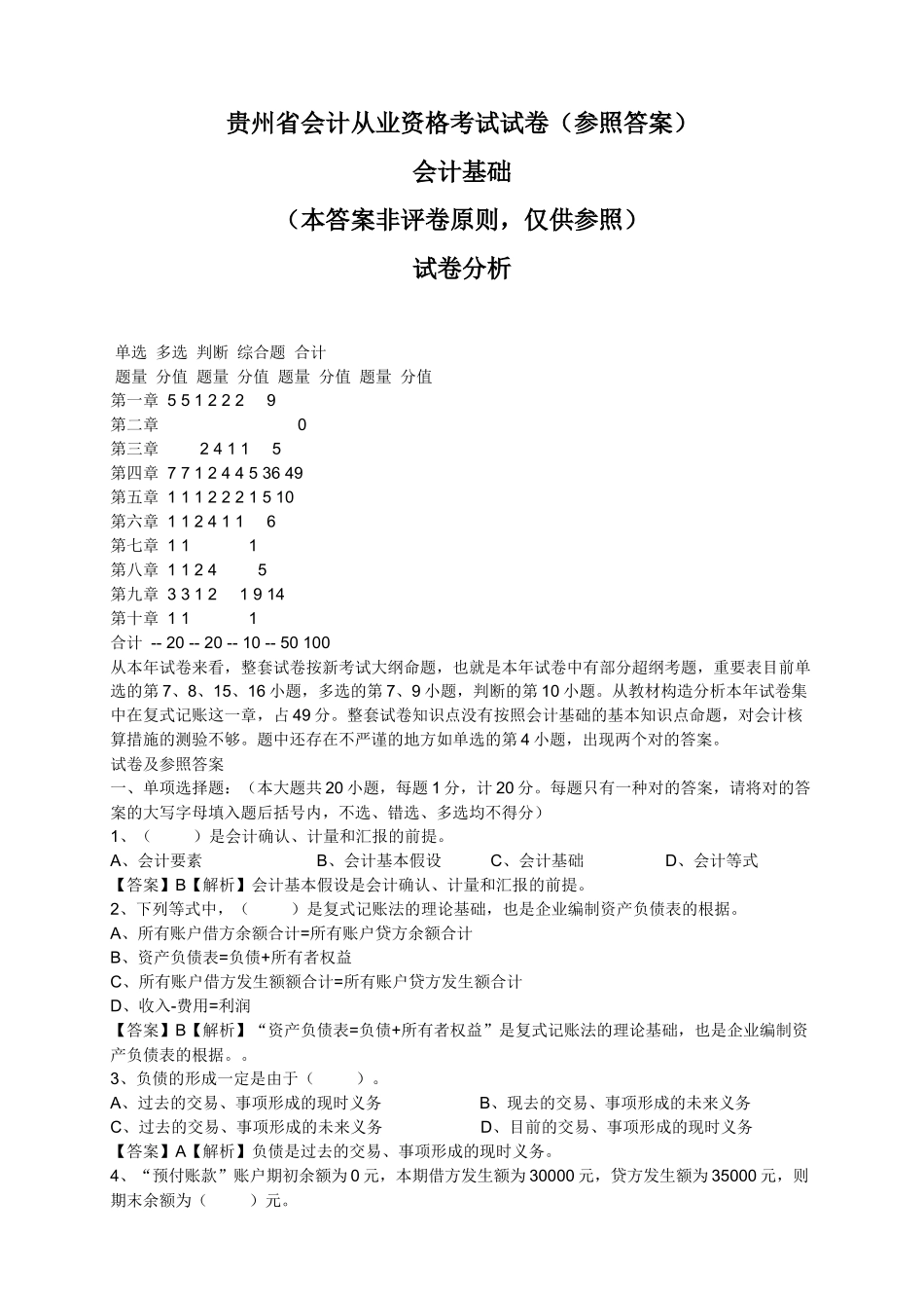 2025年贵州省会计从业资格考试试卷会计基础_第1页