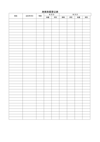 幼儿园身高体重登记表