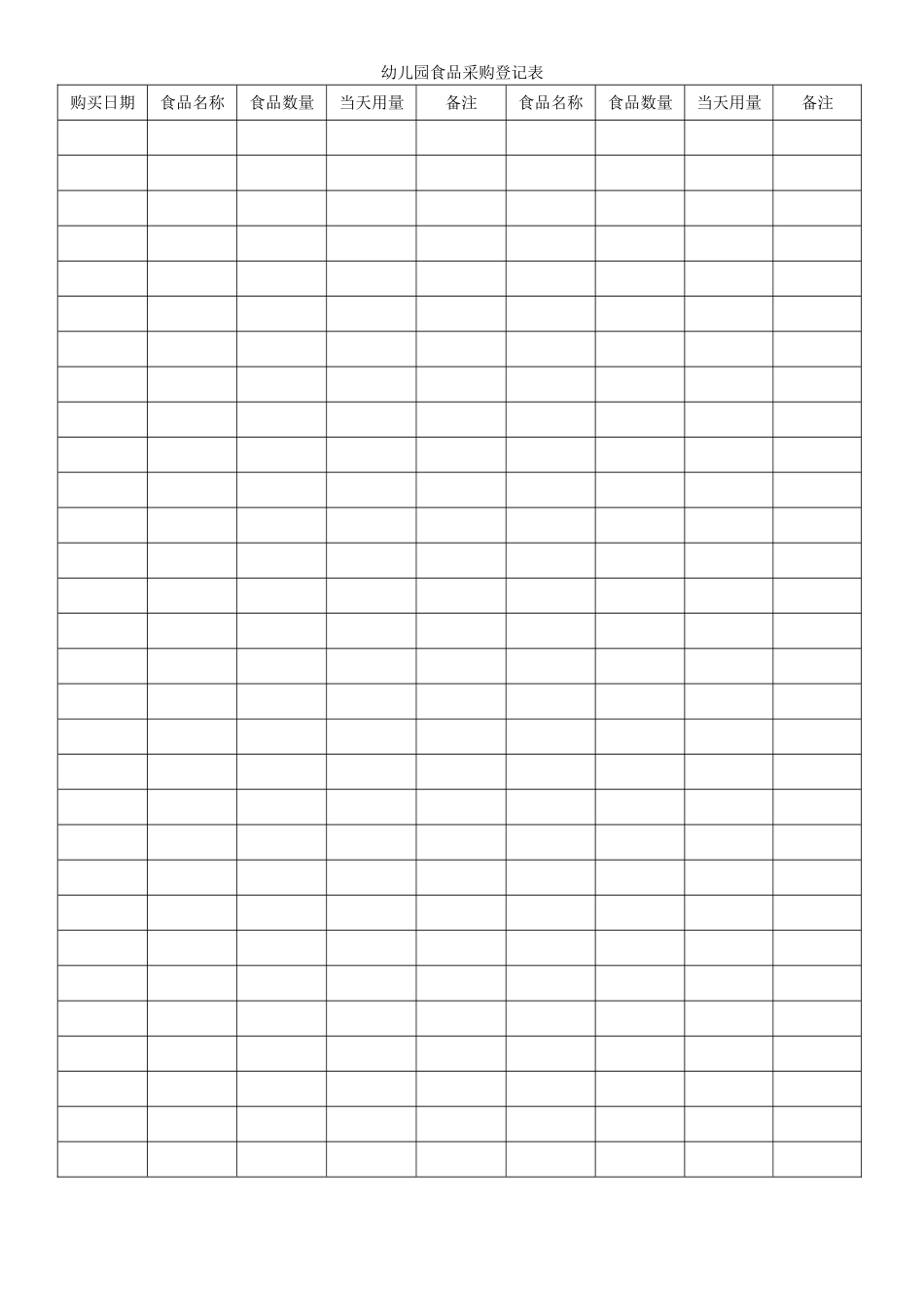 幼儿园食品采购登记表_第1页
