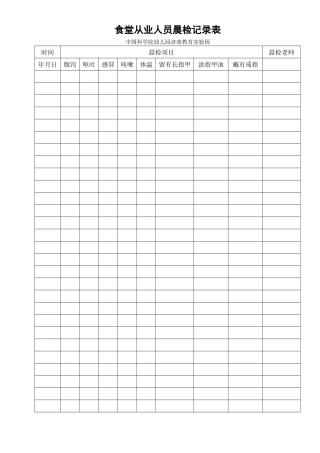幼儿园食堂从业人员晨检记录表