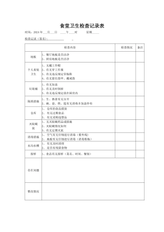幼儿园食堂卫生检查记录表