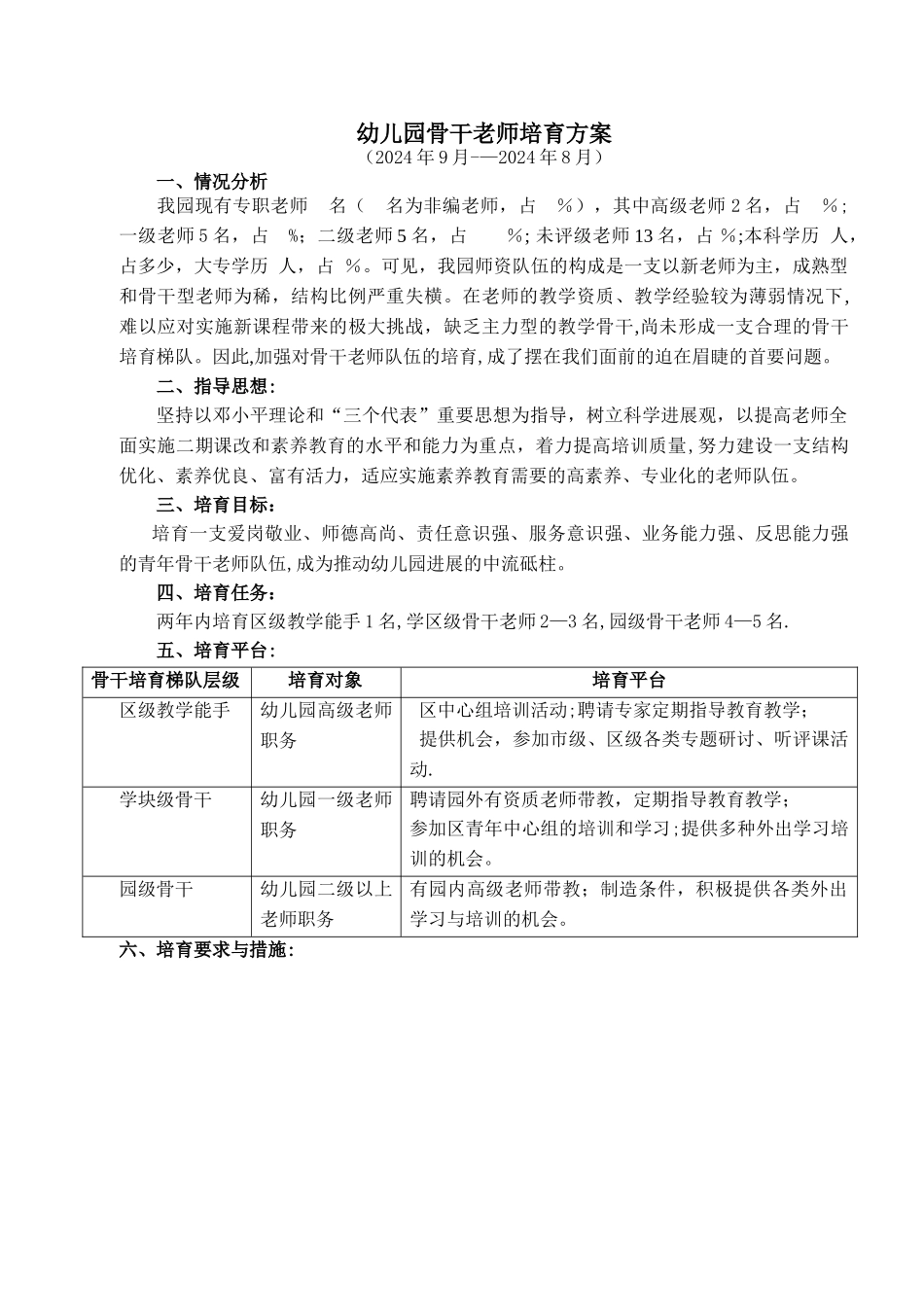 幼儿园骨干教师培养方案_第1页