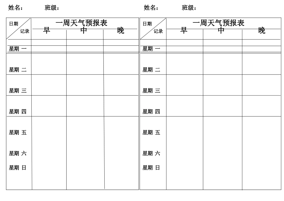 幼儿天气预报记录表格_第1页