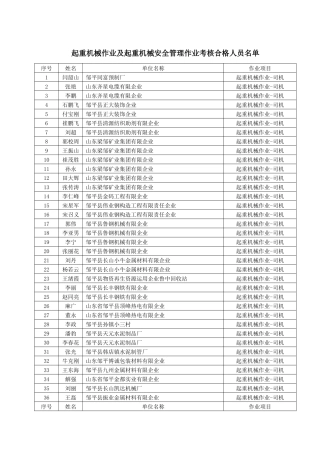 2025年起重机械作业及起重机械安全管理作业考核合格人员名单