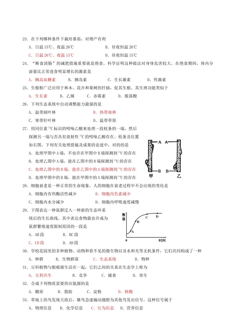 2025年江苏省大丰高级中学学业水平测试高三第三次模拟生物试题_第3页