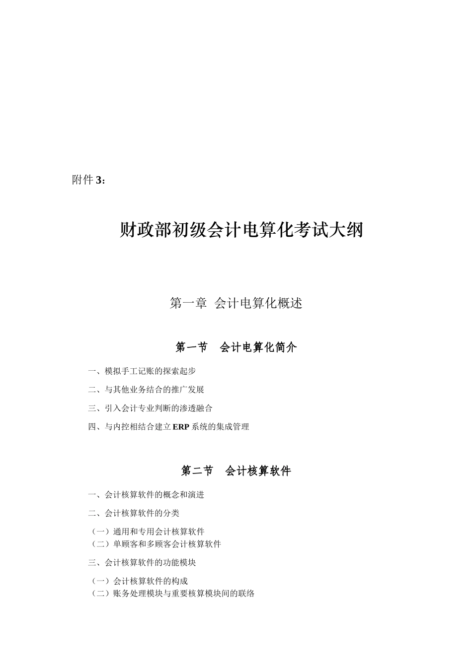2025年财政部年度初级会计电算化考试大纲_第1页