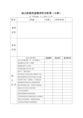 幼儿阶段性发展评价分析表