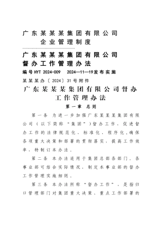 广东某某某集团有限公司督办工作管理办法