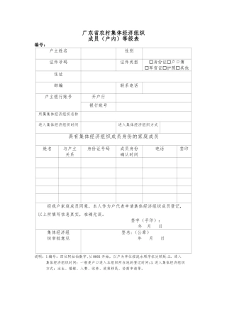 广东省农村集体经济组织成员登记表