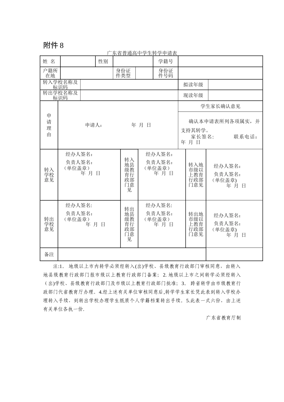 广东省普通高中学生转学申请表_第1页