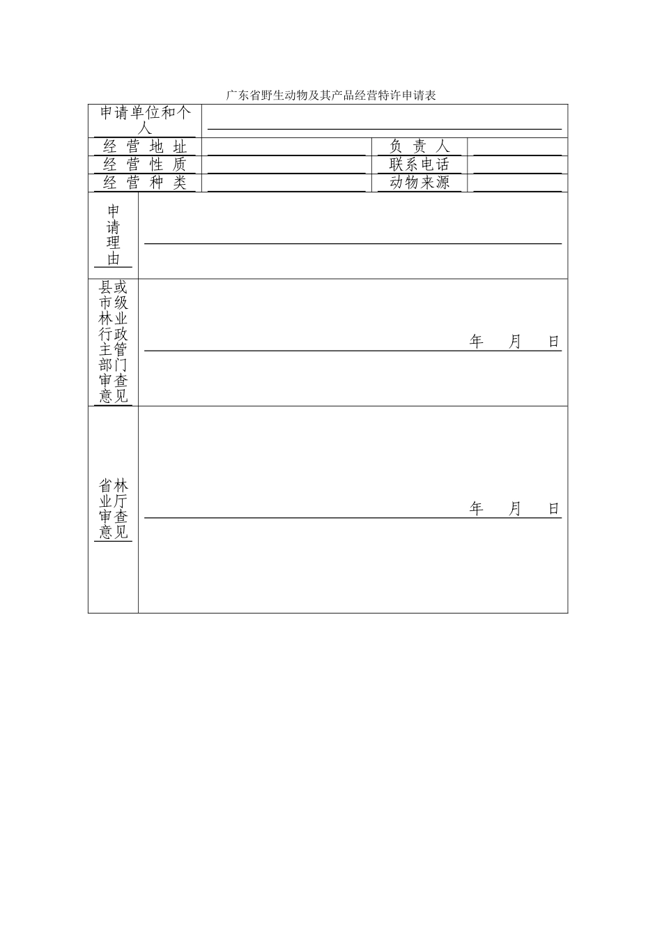 广东省野生动物及其产品经营特许申请表_第1页