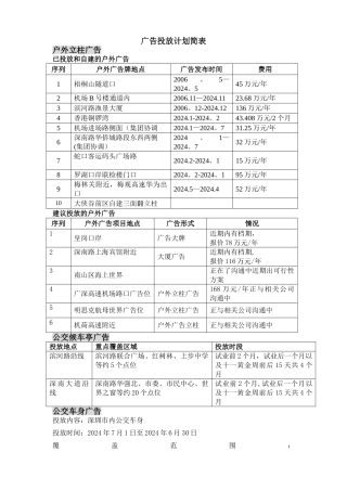 广告投放计划简表