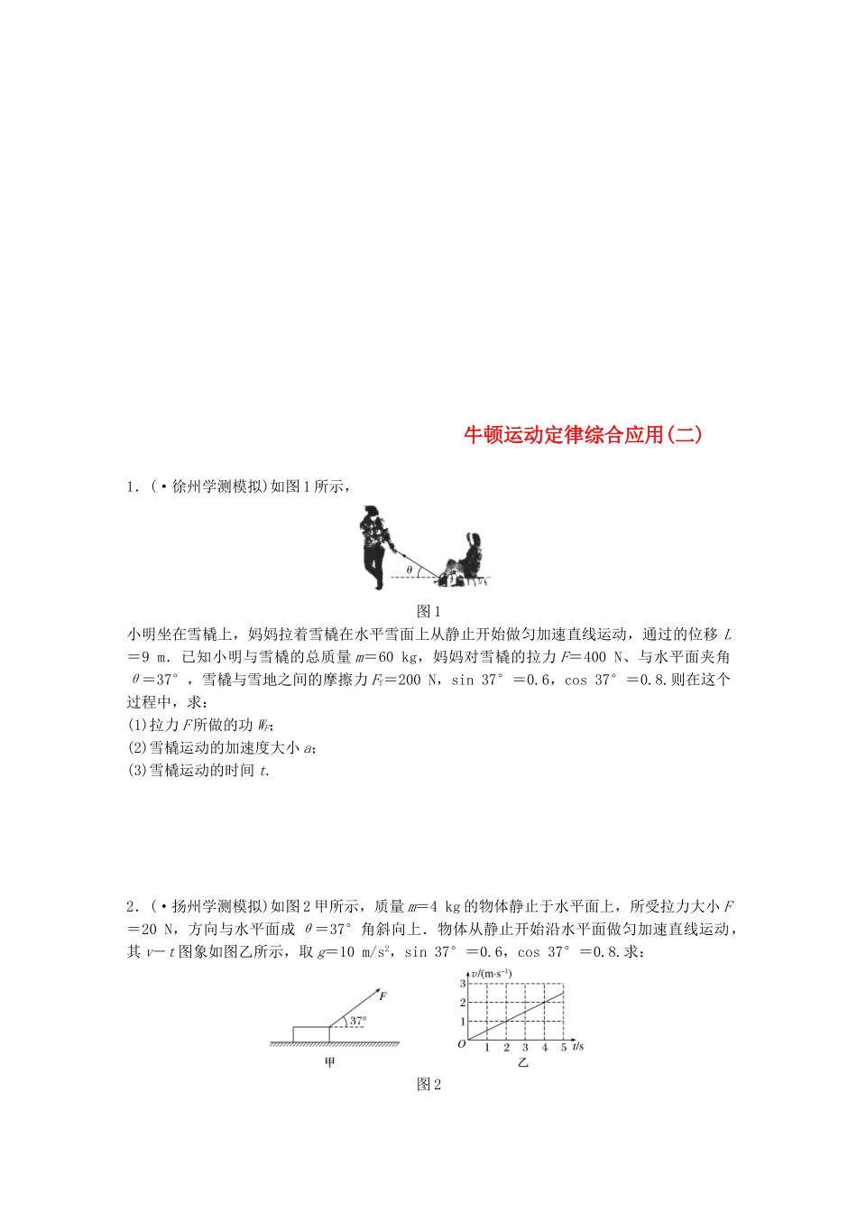 2025年江苏省高中物理学业水平测试复习专题一牛顿运动定律综合应用二冲A集训_第1页