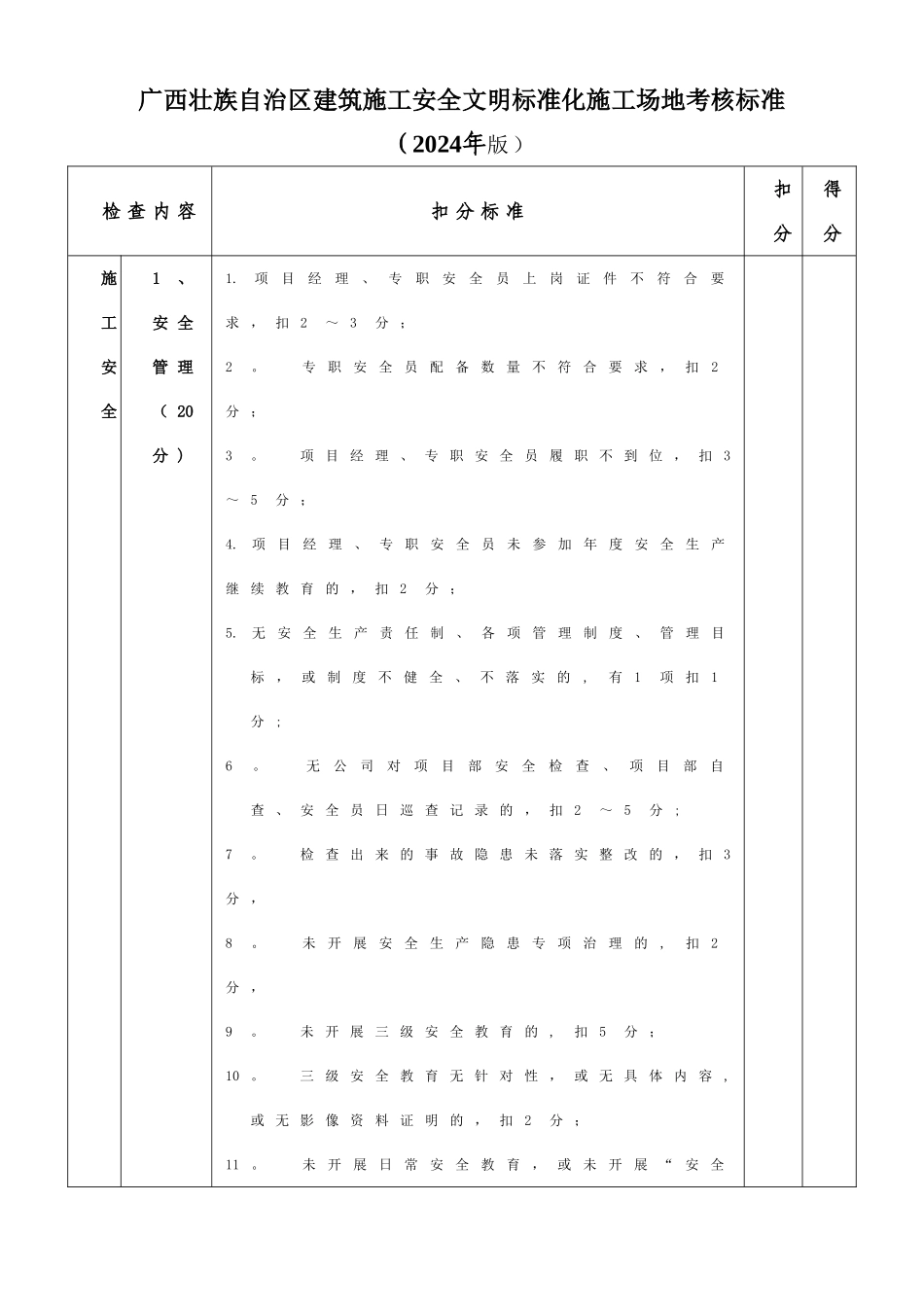 广西壮族自治区建筑施工安全文明标准化工地考核标准_第1页