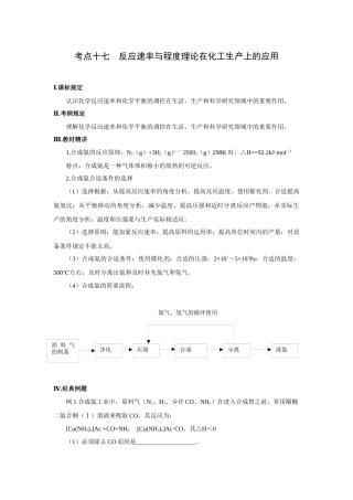 2025年考点十七 反应速率与限度理论在化工生产上的应用