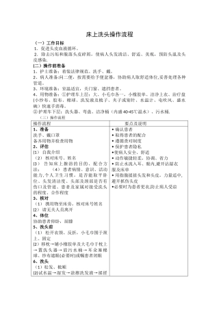 床上洗头操作流程及评分标准