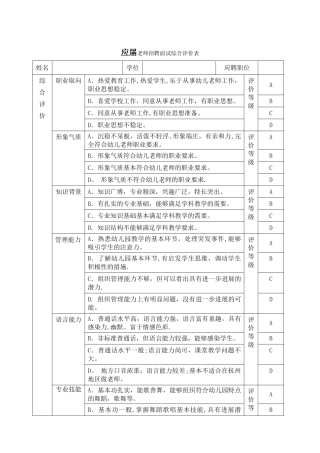 应届教师招聘面试综合评价表