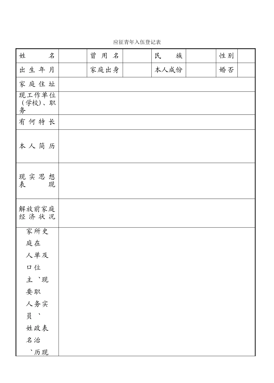 应征青年入伍登记表_第1页