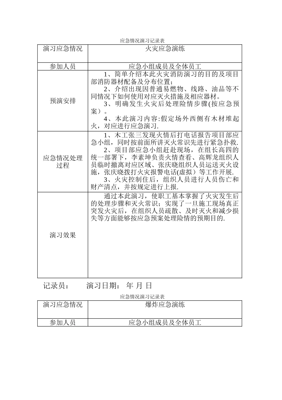 应急情况演习记录表_第1页