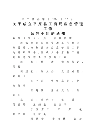 应急管理工作领导小组