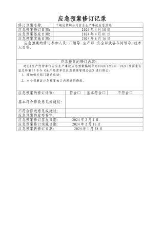应急预案修订记录表
