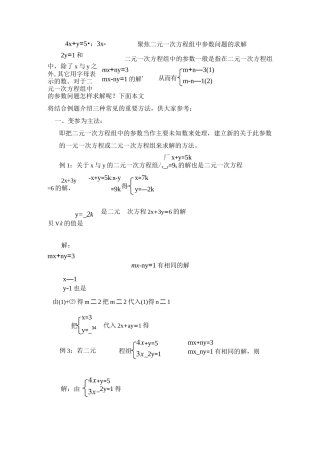 聚焦二元一次方程组中参数问题的求解