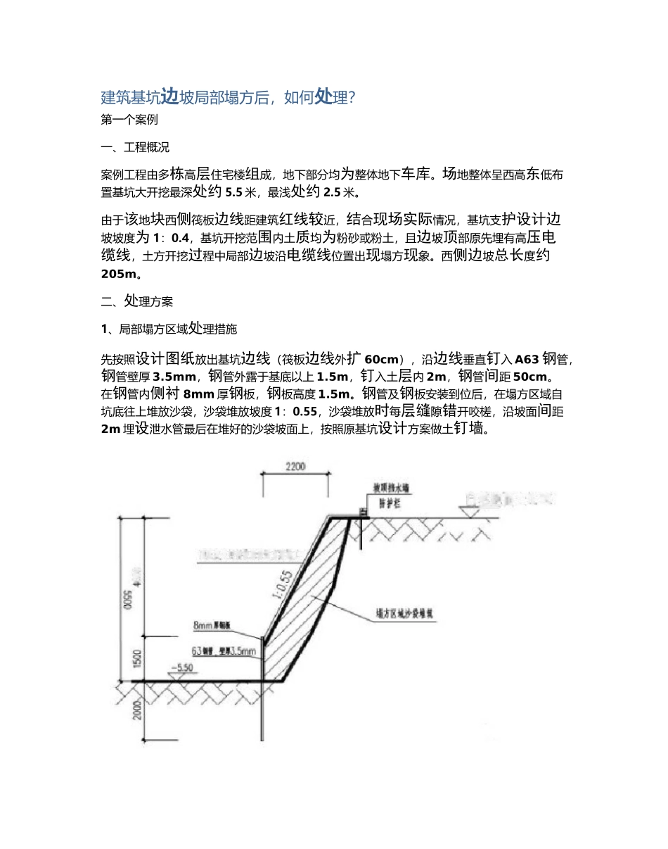 建筑基坑边坡局部塌方后,如何处理？_第1页