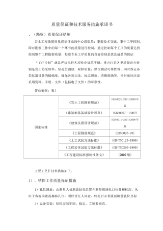 质量保证和技术服务措施承诺书