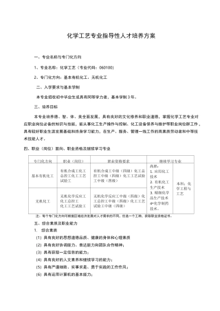 中等职业教育化学工艺专业指导性人才培养方案