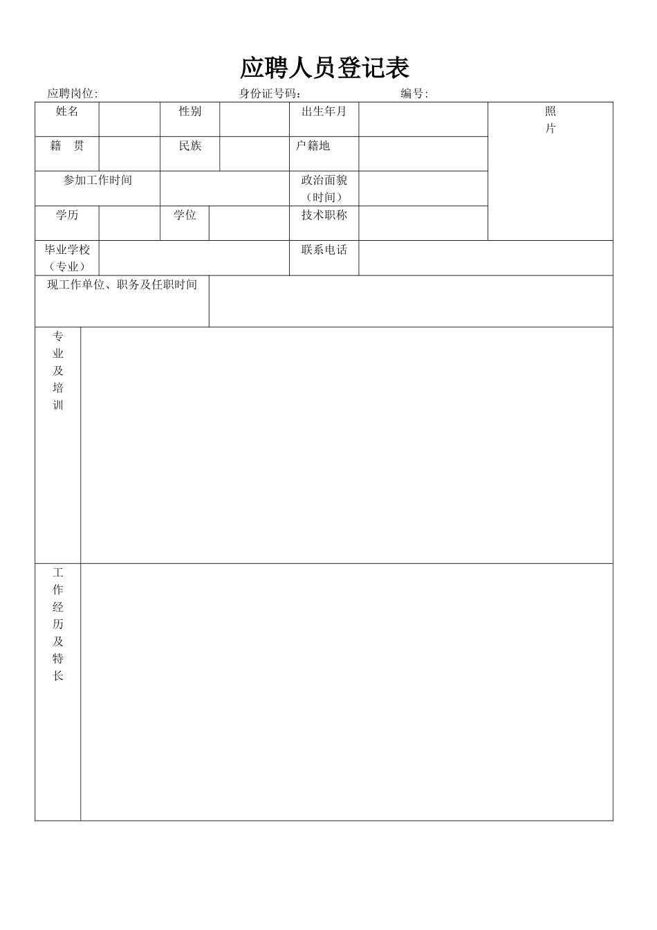 应聘人员登记表[简易版]_第1页