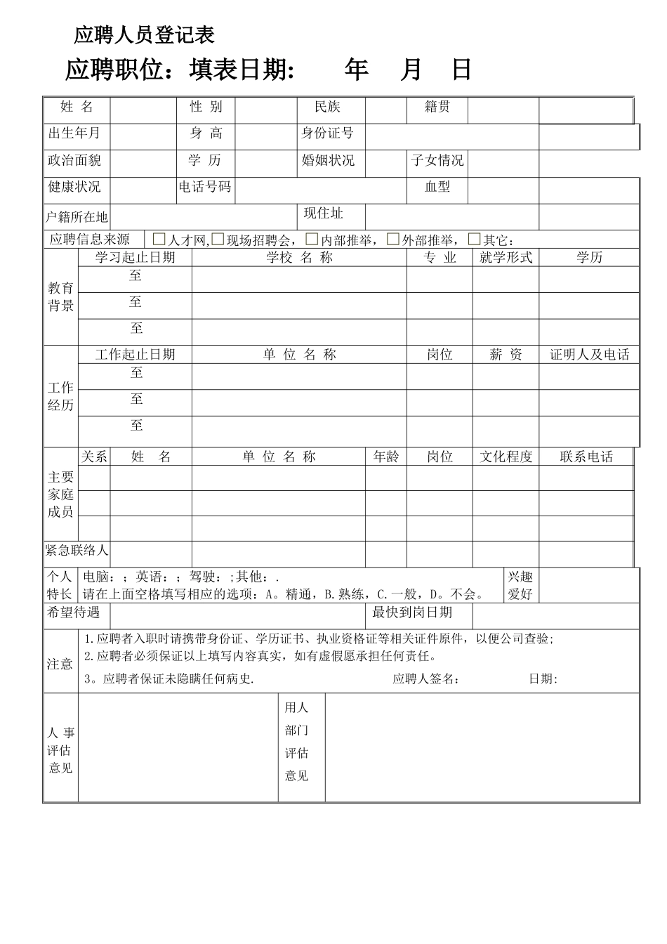 应聘人员登记表最新-范本_第1页